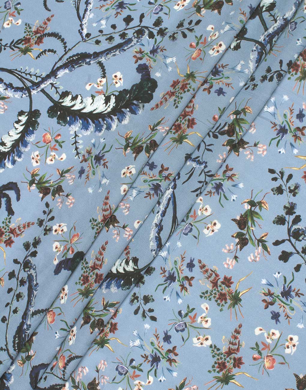 Blue base color Floral Print on Silk crepe fabric for Home Decor - Image 3