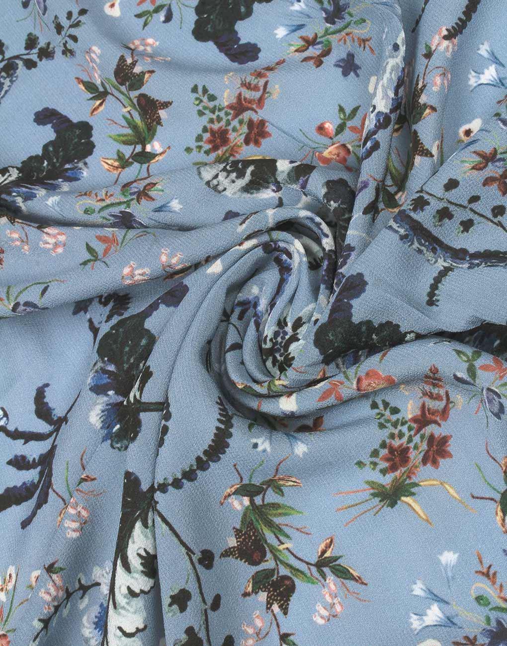 Blue base color Floral Print on Silk crepe fabric for Home Decor - Image 2