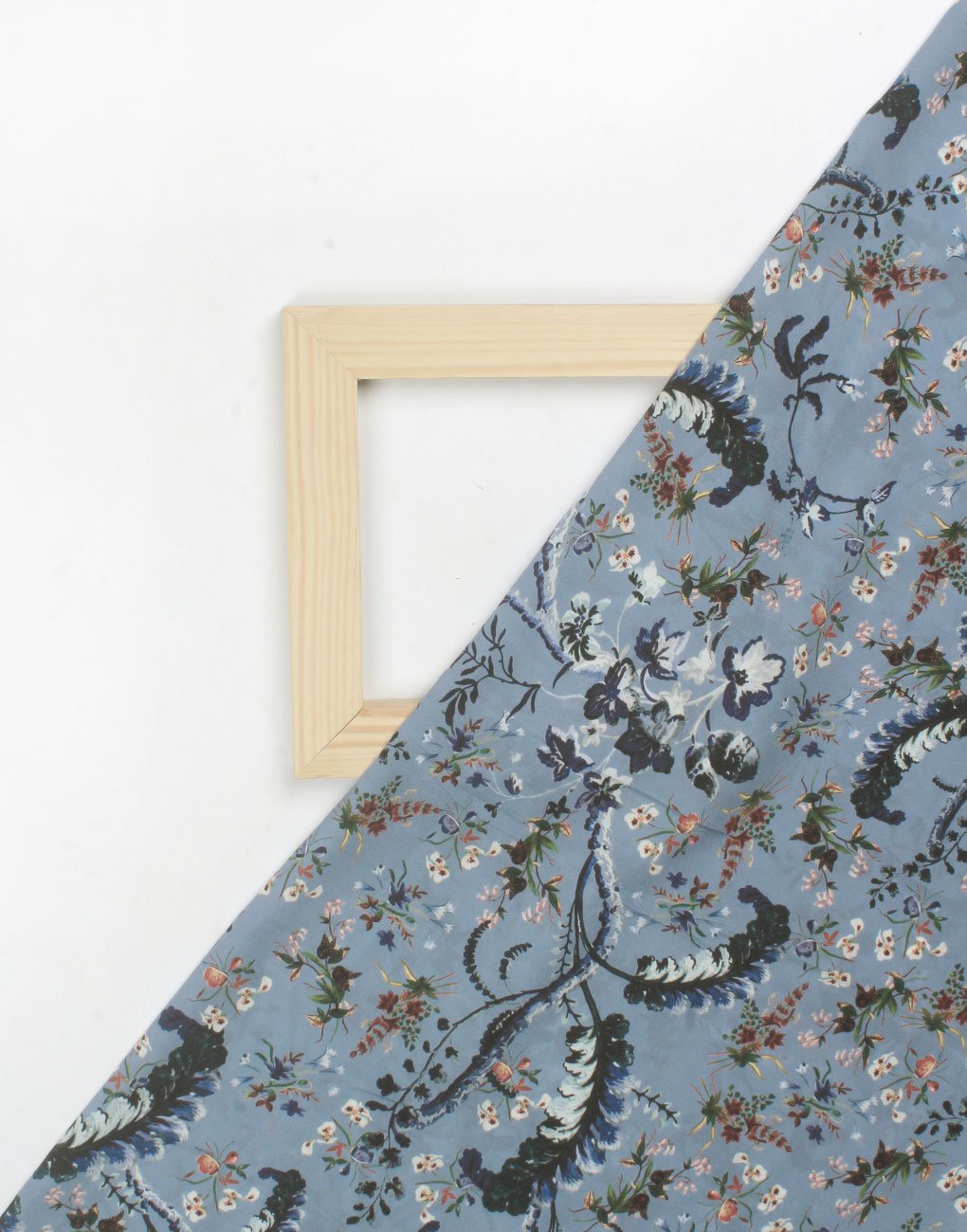 Blue base color Floral Print on Silk crepe fabric for Home Decor
